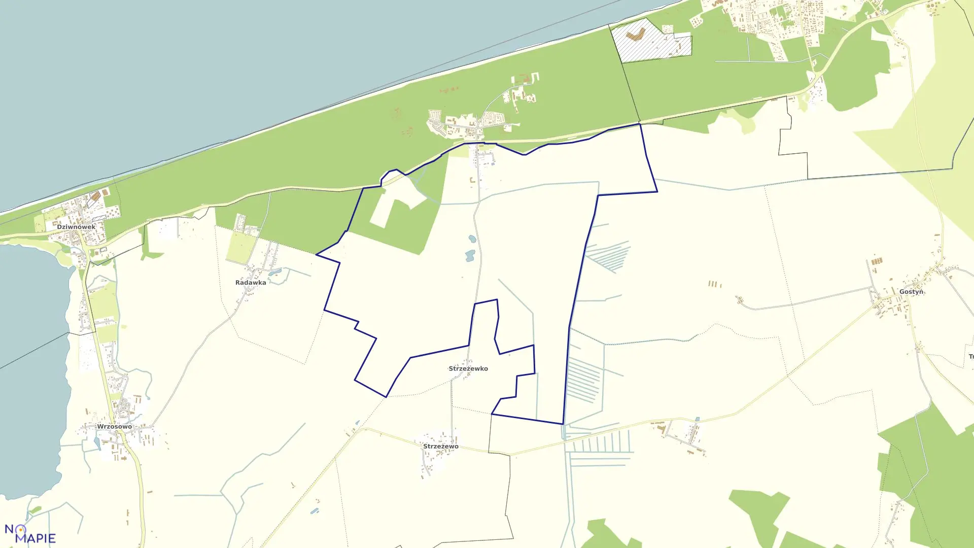 Mapa obrębu Łukęcin -1 w gminie Dziwnów
